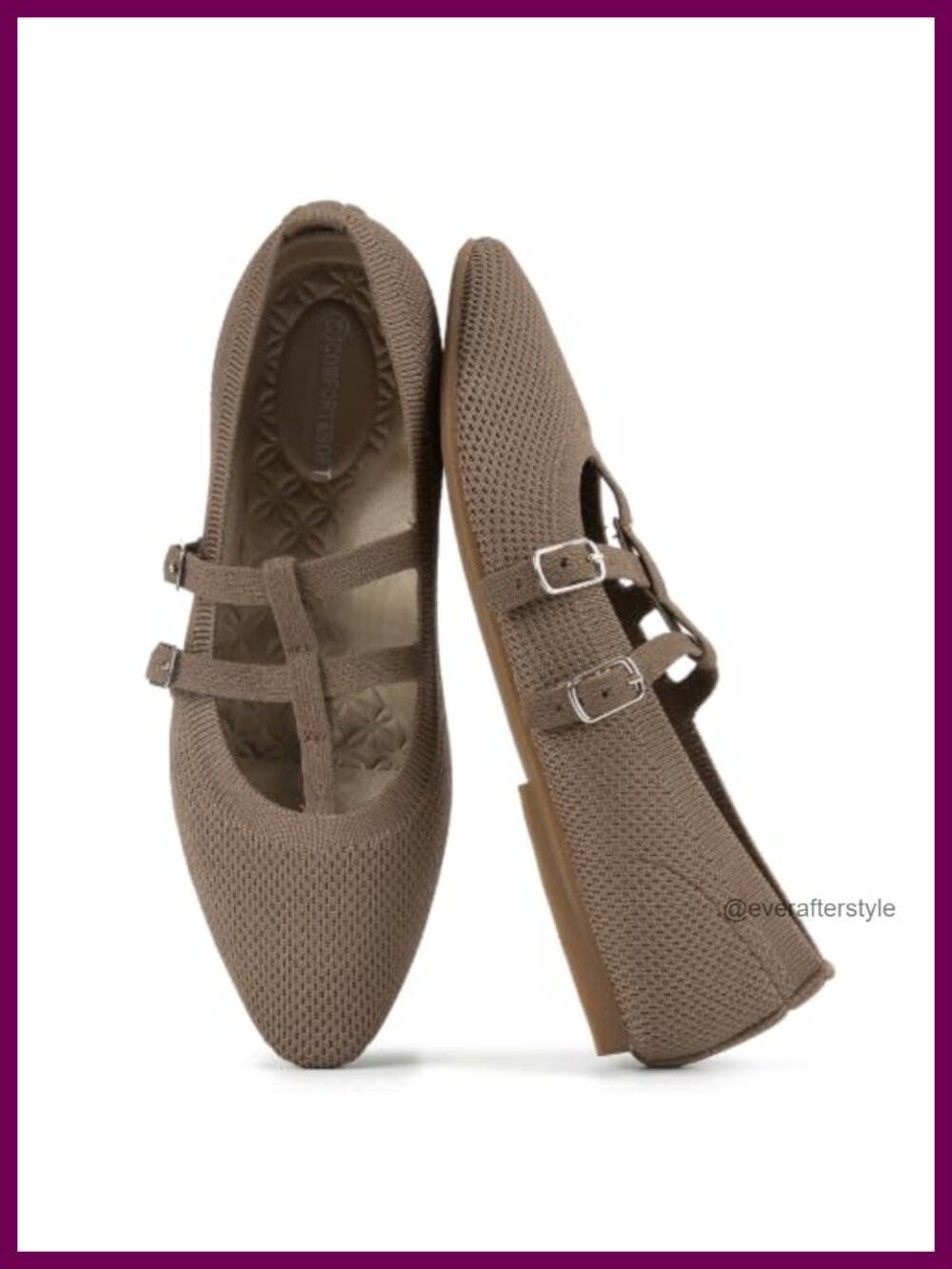 Knit Mary Jane Flats Square Toe T-Strap Adjustable Buckle Comfort